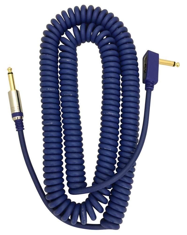 Vox VCC090BL Vintage Coiled Guitar Cable - 29.5ft, Straight to Right Angle, 1/4" TS Male, Blue - Image 1